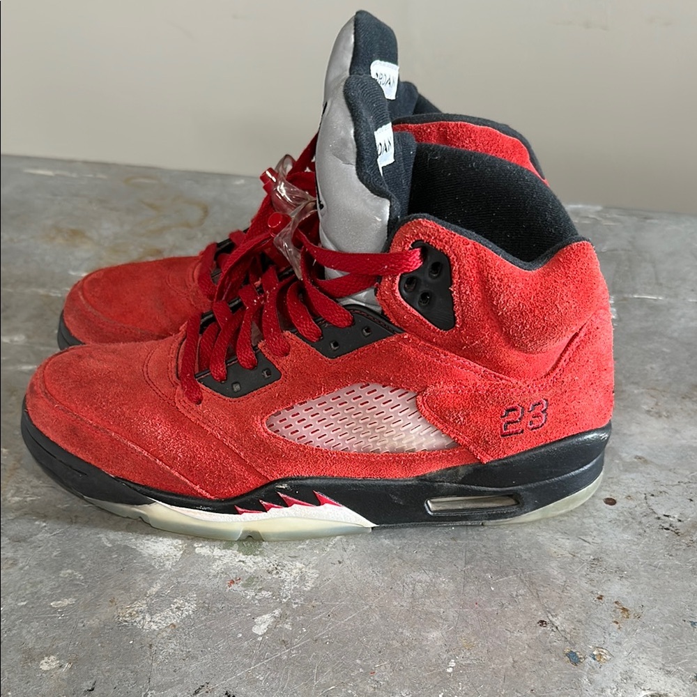 Jordan 5 Red and Black Sneakers with Suede Upper